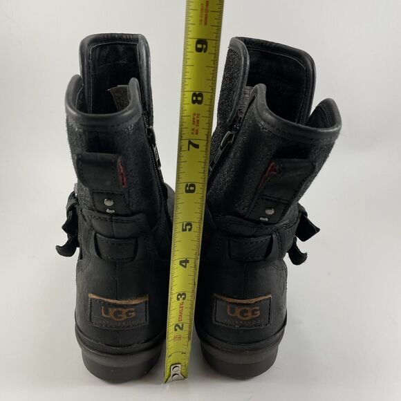 UGG Simmens Double Buckle Leather Boots Womens Size 6 Black Waterproof Leather - Picture 7 of 11